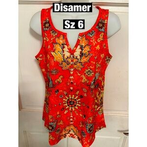 Disamer,  Orange Mini V Nick with crystal faceted buttons Tank Top new with Tags